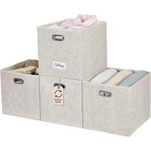DECOMOMO Felt Storage Bins 13x15x13 Storage Cube Bins with Labels, Baskets for Organizing Shelves (Kallax / 4pcs, Beige)