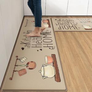 Arttown Farmhouse Anti-Fatigue Kitchen Rug Set of 2 Brown Quotes Cooking Cushioned Floor Standing Mat Waterproof Non-Slip Mat and PVC Ergonomic Comfort Foam Rug