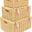 Wicker Storage Baskets with Lids  Set of 3 (Large, Medium, Small) for Organizing Clothes, Toys, Books  Stackable Basket with Lid for Bedroom, Nursery, and Home Decor