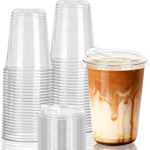 25 Set Clear Plastic Cups with Sip Lids, 16oz Disposable Plastic Iced Coffee Cups with Lids, Round Bottom To Go Iced Coffee Cups with Lid for Coffee, Juice, Cold Drinks, Latte