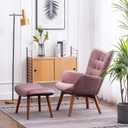 Roundhill Furniture Leiria Contemporary Silky Velvet Tufted Accent Chair with Ottoman, Mauve