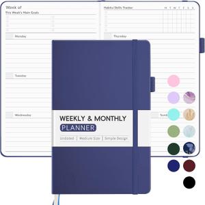 Undated Weekly Planner for 2026, Forvencer Simplified Weekly & Monthly Calendar Planner, Cute Daily Organizer Notebook, Agenda Journal to Track Goals & Tasks, Start Anytime, A5 Size, Navy Blue