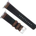 BARTON WATCH BANDS- Black Leather and Rubber Hybrid - Choose Color & Size - Compatible with All Apple Watches (Ultra, SE, 8, 7, 6, 5, 4, 3, 2, 1) - 38mm, 40mm, 41mm, 42mm, 44mm, 45mm, 49mm (Walnut Brown Leather (Stainless Steel Buckle))