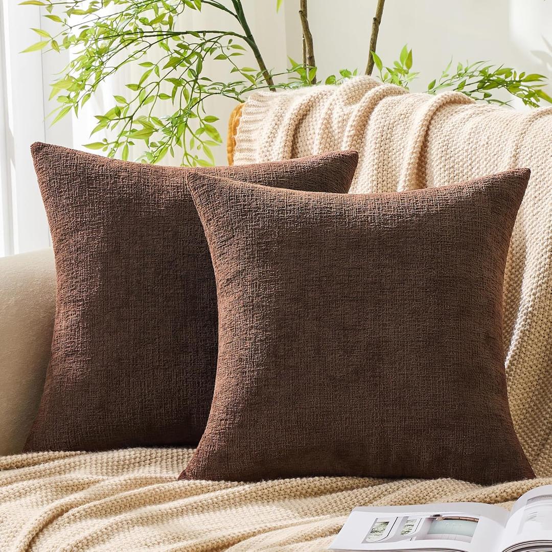 GAWAMAY Set of 2 Soft Textured Chenille Throw Pillow Covers 18x18 Inch (45x45 CM), Decorative Pillowcases Cushion Covers for Farmhouse Home Decor, Couch Living Room Sofa Bedroom Chair, Dark Brown