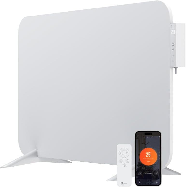 Infrared Space Heater with Smart Thermostat - Wall and Floor Mount, for smaller rooms - WiFi, App & Remote Control - No Noise & Energy Saving - German Brand - Color: White