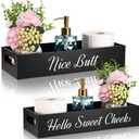 Acrylic Bathroom Tray for Counter Toilet Paper Basket 2 Side with Funny Saying Hello Sweet Cheeks Bathroom Box Black Toilet Tank Tray Countertop Organizer Farmhouse Decor for Tissues Candle Soap Towel