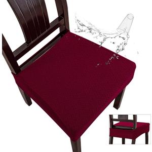 Genina Waterproof Seat Covers for Dining Room Chair Covers Waterproof Dining Chair Covers (4 PCS-Rear-gapped, Wine Red)