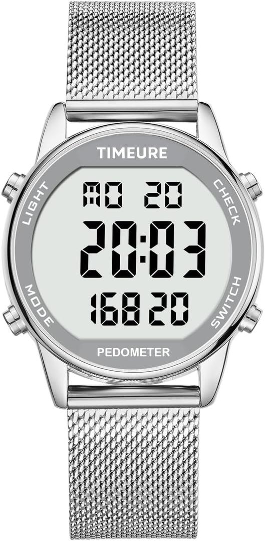 Women's Step Counter Pedometer Watch with Stainless Steel Bracelet, Stylish Design, No App, No Charging Needed for Step, Calorie, Distance, Alarm, Countdown TimerTU-2401