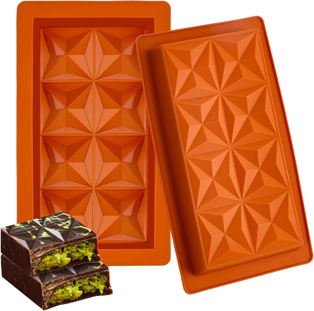 2 PCS Silicone Dubai Chocolate Bar Molds, 1 Inch Deep Stuffed Bar Mold Thick Large Slilicone for Filling Pistachio Chocolate Bar