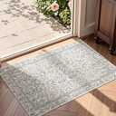 jinchan 2x3 Washable Entryway Area Rug, Floral Non-Slip, Blue/Cream | Soft Low-Pile, Small Botanical Throw Carpet, Indoor Kitchen Door Mat for Front Door Entrance Bathroom