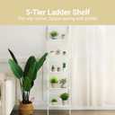 Ladder Shelf 5-Tier Bookshelf – Storage Rack Shelves Wall Leaning Shelf,White Freestanding Plant Flower Stand, Corner Display Bookcase, 13.78d X 16.92w X 65.74h in