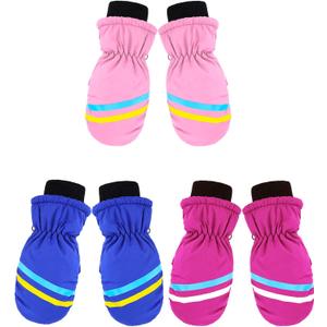 SATINIOR 3 Pairs Kids Winter Snow Mittens Waterproof Ski Mittens Windproof Unisex Gloves for Children Outdoor Activities (1 - 3 Years, Rose Red, Pink, Blue)