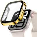 EIHAIHIS Screen Protector for Apple Watch Case Cover Series 11 10 9 SE 8 7 6 5 4 40mm 44mm 41mm 45mm 42mm 46mm Tempered Glass Waterproof PC Protective Bumper Face for iwatch SE2 gen2 SE 3 Women Men (Plating Gold)