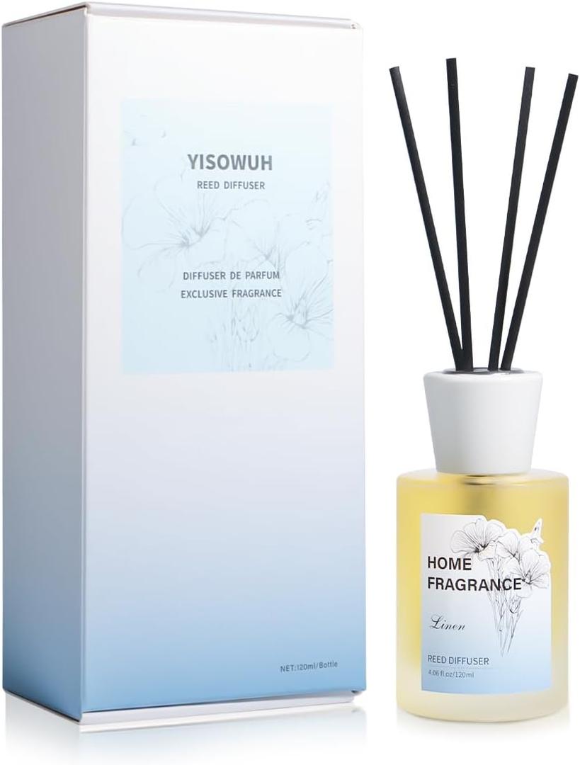 Reed Diffuser - Linen 4.06oz (120ml) 1 Pack Essential Oil Reed Diffuser Set with 8 Sticks, Long Lasting Fragrance for Home, Bathroom, Bedroom, Room, Decor