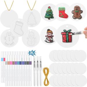 AmazingSpark 64 Pcs Christmas Magic Foam Texture Painting Kit, 36 Pcs Foam Texture Paper Christmas Crafts, 24 Colors Markers Paint 3D Effect DIY Blank Xmas Hanging Ornaments for Gifts