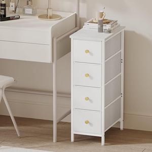 Fixwal Narrow Storage Cabinet, Narrow Nightstand Dresser with 4 Drawers, Slim Fabric Dresser Storage Tower for Small Spaces, White Dresser, for Bedroom, Bathroom, Laundry, Closet