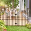 FOREHOGAR Metal Garden Fence with Gate 48in (H) x 20.3ft (L), 1 Gate+ 7 Panels Dog Fences Border Fence Animal Barrier, No Dig Garden Fencing for Yard Flower Bed Lawn Patio Outdoor, ECG4808G, Black