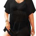 Yonique Plus Size Swimsuit Cover Up - Crochet Swim Cover Up 2025 Bathing Suit Short Sleeve Beach Dress (Black), Size 20W