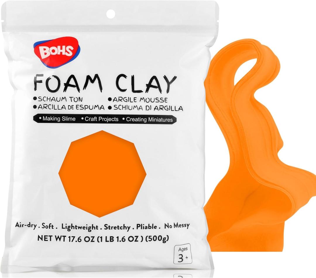 BOHS Orange Modeling Foam Clay - 1.1 Lbs, Squishy,Soft, Air Dry -for Flower Mirror,Cosplay,Fake Bake, Slime Supplies-500g