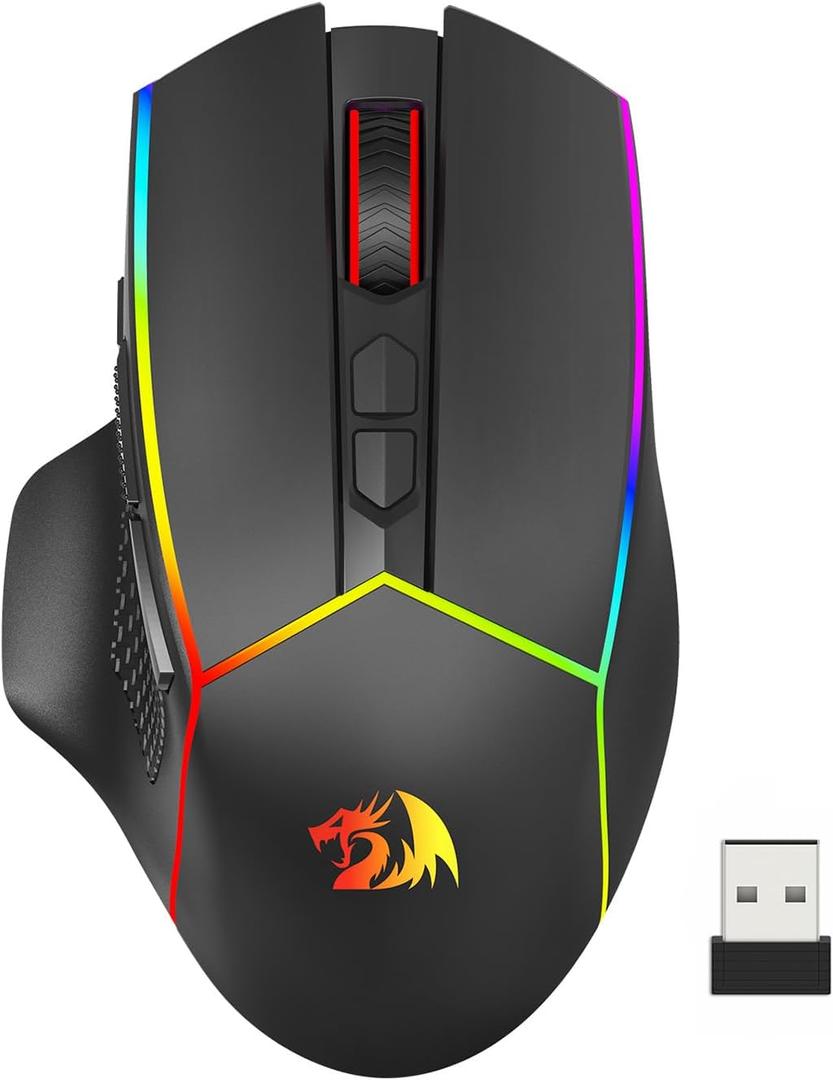 Redragon Wireless Gaming Mouse, Tri-Mode 2.4G/Bluetooth/USB-C, 7 Programmable Buttons, Tactile Rapid Fire Key, 8000 DPI RGB Ergonomic Mouse for PC Windows Gaming & Work, M814