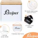 White Stainless Steel Recipe Box - Bamboo Lid With Phone Holder, Phone Stand and Recipe Card Holder - Includes Set of 50 3.9"x5.9" Recipe Cards and 12 Recipe Card Dividers