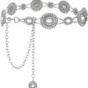 WHIPPY Women Concho Chain Belt Metal Link Western Cowgirl Turquoise Chain Belt for Dress (Fit Waist up to 43")