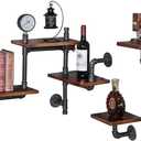 Industrial Rustic Pipe Shelving Floating Shelves Wall Mounted, 5 Laye Modern Wood Ladder Pipe Wall Shelf for Bar Living Room DIY Storage Shelving Bookcase, 7.8 x 35.8 x 26.4 inches