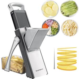 SupMaKin Upgrade Safe Mandoline Slicer, Multi Vegetable Chopper, Potato Slicer, Vegetables Slicer Onion Chopper Fry Cutter, Kitchen Chopping Artifact (Gray, White)