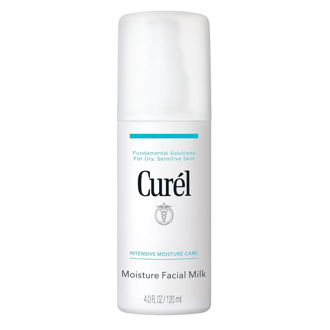 Curel Japanese Skin Care Moisture Facial Milk, Face moisturizer for Dry, Sensitive Skin, pH Balanced, Relieves Tightness and Calms, Fragrance & Alcohol Free Face Lotion, Facial Serum, 4 Fl Oz