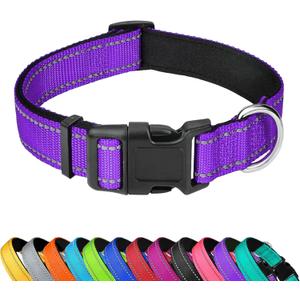 Reflective Dog Collar, Adjustable Soft Neoprene Padded Nylon Pet Collars with Buckle for Medium Dogs, Purple,M