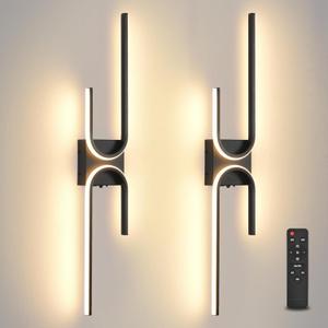 Battery Operated Wall Sconce with Remote Control, USB Rechargeable Wireless Wall Sconce Set of 2, LED Dimmable Wall lamp, 3 Color/Timer/Memory, Black Wall lights for Bedroom Living Room, 31.5 inch