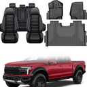 IKABEVEM Seat Covers & Original Floor Mats Set Fit for Ford F150 / F-150 Lightning 2015-2026 Super Crew Cab (Not Fit Rear Seat with Under-Seat Fold Flat Storage Model)