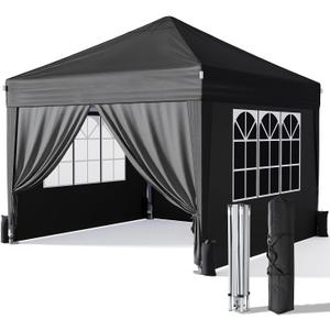 Driftalia 10x10 Pop Up Canopy with Sidewalls, Outdoor Instant Canopy Tent with Carry Bag for Commercial Events, Camping, Backyard Parties - Black