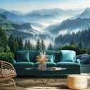 WFBHUA-Misty Pine Forest Wallpaper Peel and Stick Foggy Mountain Scenery Self Adhesive Wall Mural for Living Room 82"x57"
