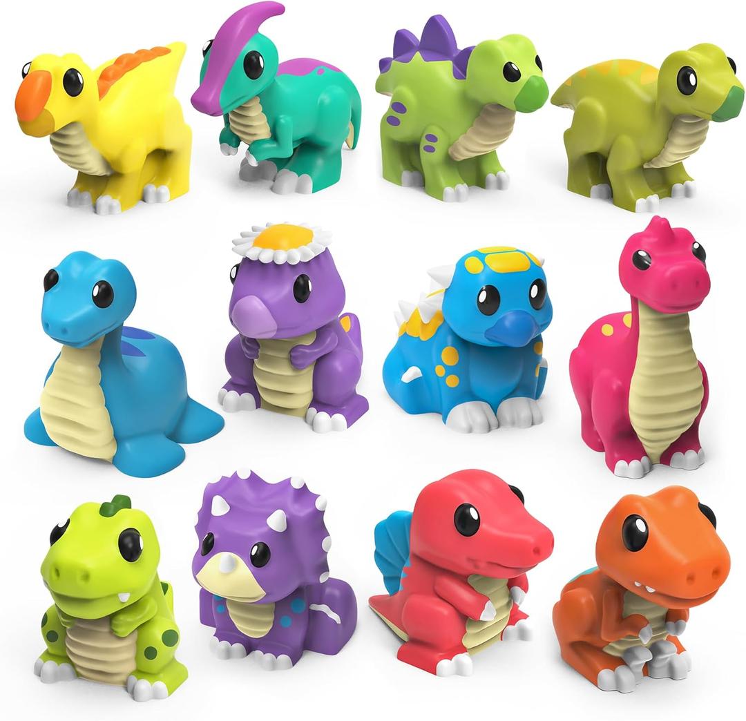 Tub Works Dinosaur Mold Free Bath Toys, 12 Pack | Sealed, No Hole Bath Toys Design Keeps Moisture Out | Soft, Squeezable & Float on Water | Easy-Grip Baby & Toddler Bath Toy Set | Baby Pool Toys