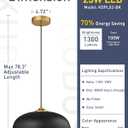 kudos 15 Inch Large LED Pendant Lights, Black and Gold Pendant Light Fixtures, Modern Hanging Lights for Kitchen Island, Dining Room, Living Room, Bedroom, 5CCT Adjustable, KDPL02-BK