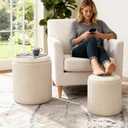 CAROLMADE Set of 2 Round Ottoman with Storage, Upholstered Vanity Stool Support 330lbs Multifunctional Coffee Table Ottoman Velvet Foot Rest Stool or Living Room Bedroom Dorm (Beige)