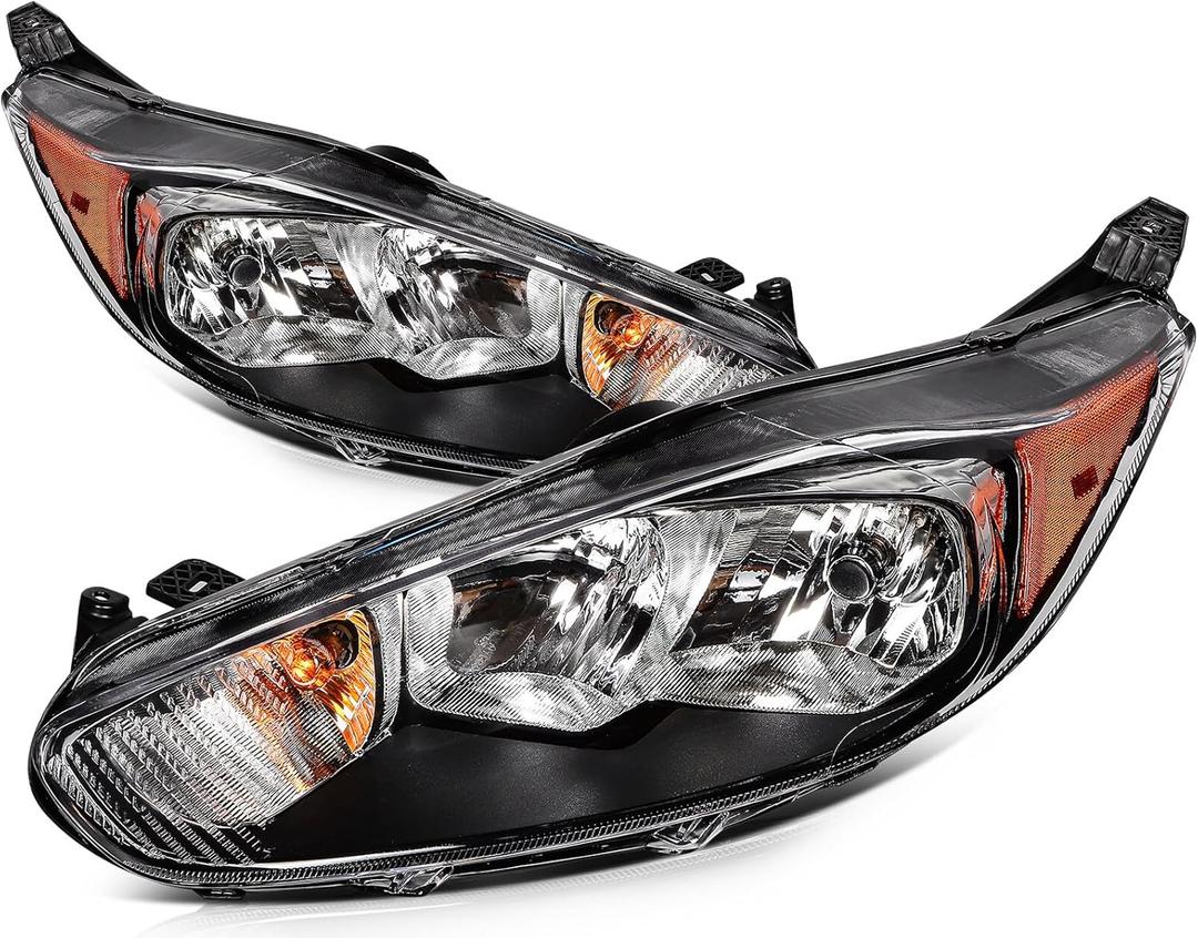 Headlight Assembly for ford Fiesta 2014-2018 Onyx Black Housing Clear Lens Driver and Passenger Side Headlamp D2BZ13008H
