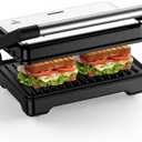 YASHE Panini Grill Press, 1200 W Sandwich Maker, Panini Maker with Non-Stick Coated Cast Aluminum Plates, Fits 2 Slices of Bread, 180-Degree Opening, Easy to Clean,Versatile Use