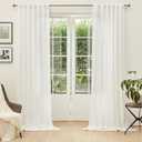 MYSKY HOME Extra Long Curtains for Living Room, Soft Cotton Fabric Boho Window Curtain Drapes Light Filtering Semi Sheer Backdrop Panels, Beige White, 50 x 102 Inches, 2 Pieces