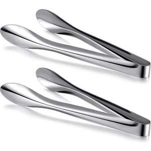 2 Pack Polished Stainless Steel Serving Tongs 12 Inch Metal Food Silver Tong for Buffet Salad BBQ Grilling Heavy Duty Kitchen Utensils for Cooking Catering Wedding Party