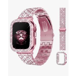 JR.DM Diamond Bands with Bling Case Women Compatible with Apple Watch 40mm 38mm 41mm 44mm 45mm 42mm 46mm 49mm Luxury Metal Bracelet Replacement Strap for iWatch Series 11/10/9/8/7/6/5/4 SE/Ultra 3/2/1