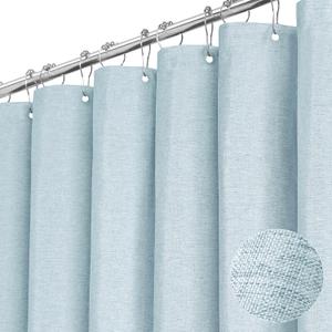BTTN Fog Blue Shower Curtain - Linen-Look Heavy Duty Waterproof Cloth Shower Curtain Set with 12 Plastic Hooks, Hotel Spa Luxury Simple Decorative Thick Fabric Shower Curtains for Bathroom - 72x72