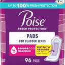 Poise Incontinence & Postpartum Pads for Bladder Leaks, 5 Drop Maximum Absorbency, Regular Length, 96 Count