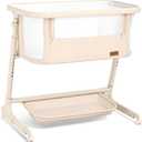 ANGELBLISS Electric Baby Bassinet Bedside Sleeper with Auto Rocking, Remote/Touch Control, 3 Timer Modes, 12 Sounds, 6 Heights, Storage & Wheels (Beige), Full