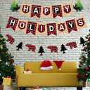 TENNYCHAOR Happy Holidays Banner, Buffalo Plaid Christmas Decorations, Rustic Bear and Tree Garland, Indoor Outdoor Holiday Decor,Christmas New Years Eve Decorations.
