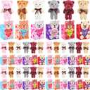 Halloscume 48 Packs Valentine's Day Mini Bear Toy Bulk Stuffed Animal with Heart Boxes Party Favors Supplies for Kids Classroom Valentine's Gifts Exchange School Rewards Prizes, 6 Styles