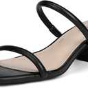 Women's Chunky Block Low Heeled Sandals Two Strap Square Open Toe Slip On Mule Heels (8.5, Black)