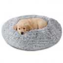 JOLLYVOGUE Calming Dog Bed Medium Size Dog, Anti-Anxiety Donut Medium Pet Bed, 27 inches Fluffy Faux Fur Round Cat Bed (Smoke Grey)