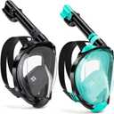W WSTOO Full Face Snorkel Mask, Dry Top Snorkeling Gear for Adults, 180 Panoramic Foldable Design with Camera Mount, Safe Mouth/Nose Breathing, Anti-Fog & Anti-Leak (Large/X-Large, 2 Pack - All Black+Black/Green)